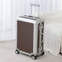 Ensemble de valises vintage en aluminium à motif damier de luxe, 20 pouces, valise rigide à roulettes de 24 pouces