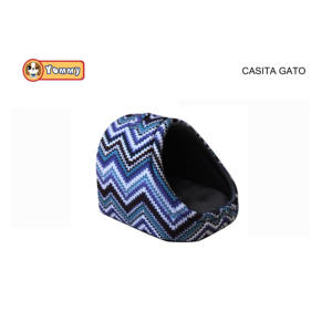 Cuccia per Gatti Yommy Blu con Motivo a Zigzag, Morbido Letto per Gatti da Interno, Accogliente Grotta Nido - Product Image 1