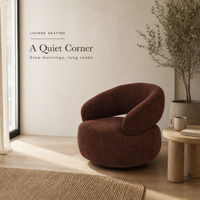 Fauteuil d'appoint moderne en bouclette marron foncé, fauteuil lounge rembourré avec dossier enveloppant, fauteuil barillet sculptural pour salon