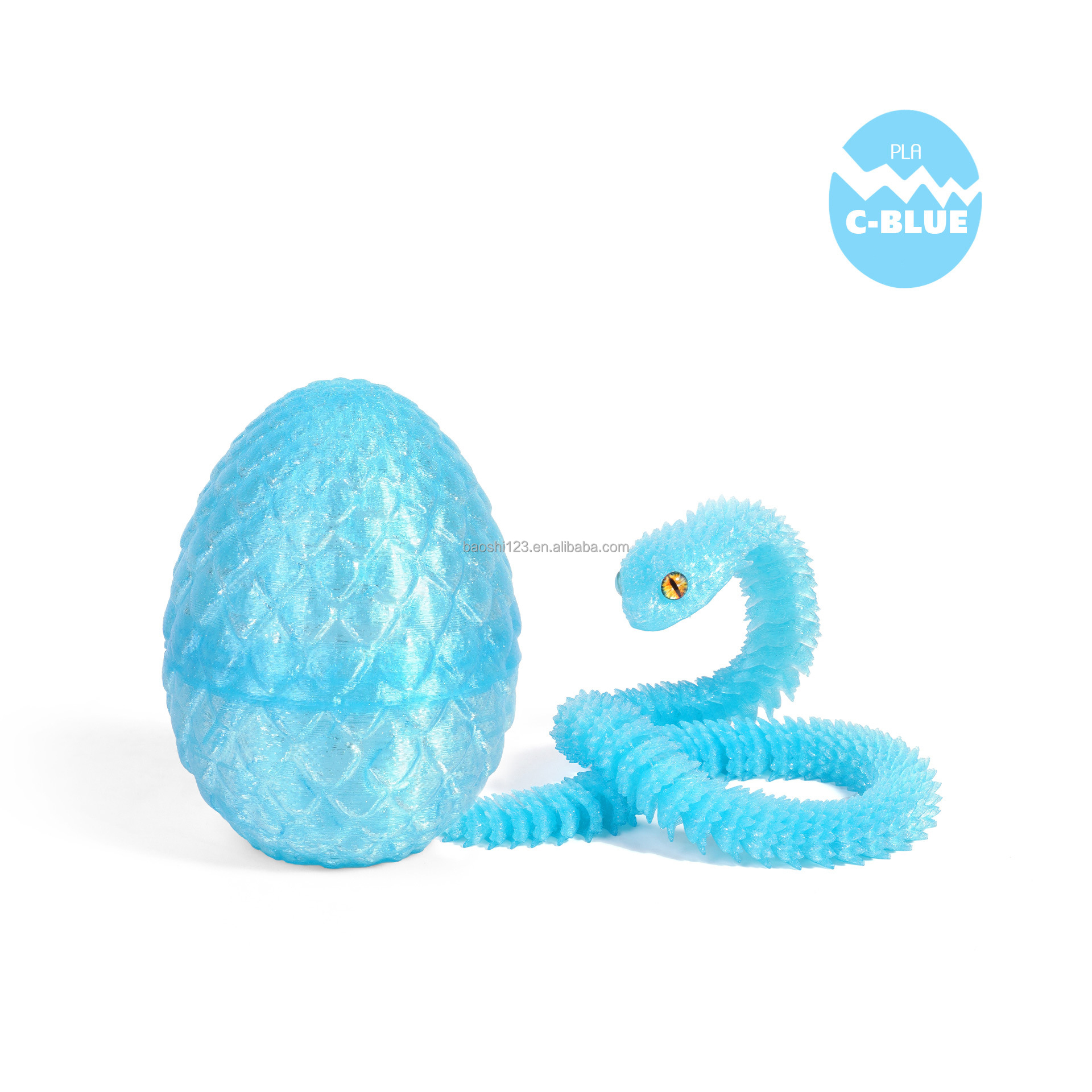 Oeuf de dragon 8,5 cm + Vipère 30 cm - Cristal bleu brillant