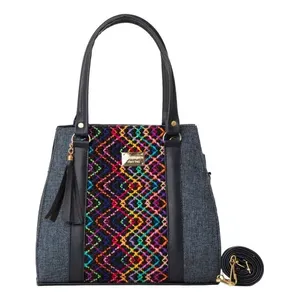 Bolso de Mano de Algodón Azul Marino para Mujer, Marca Fana Fauna, Tamaño Mediano, Estampado de Leopardo, para Uso Diario, Bolso de Playa - Product Image 1