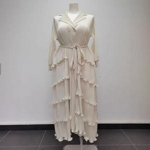 Đầm áo khoác nữ dáng rộng, xếp ly, phong cách Âu Mỹ, size lớn, màu đen, tay đèn lồng, dáng rộng, có dây buộc - Product Image 3