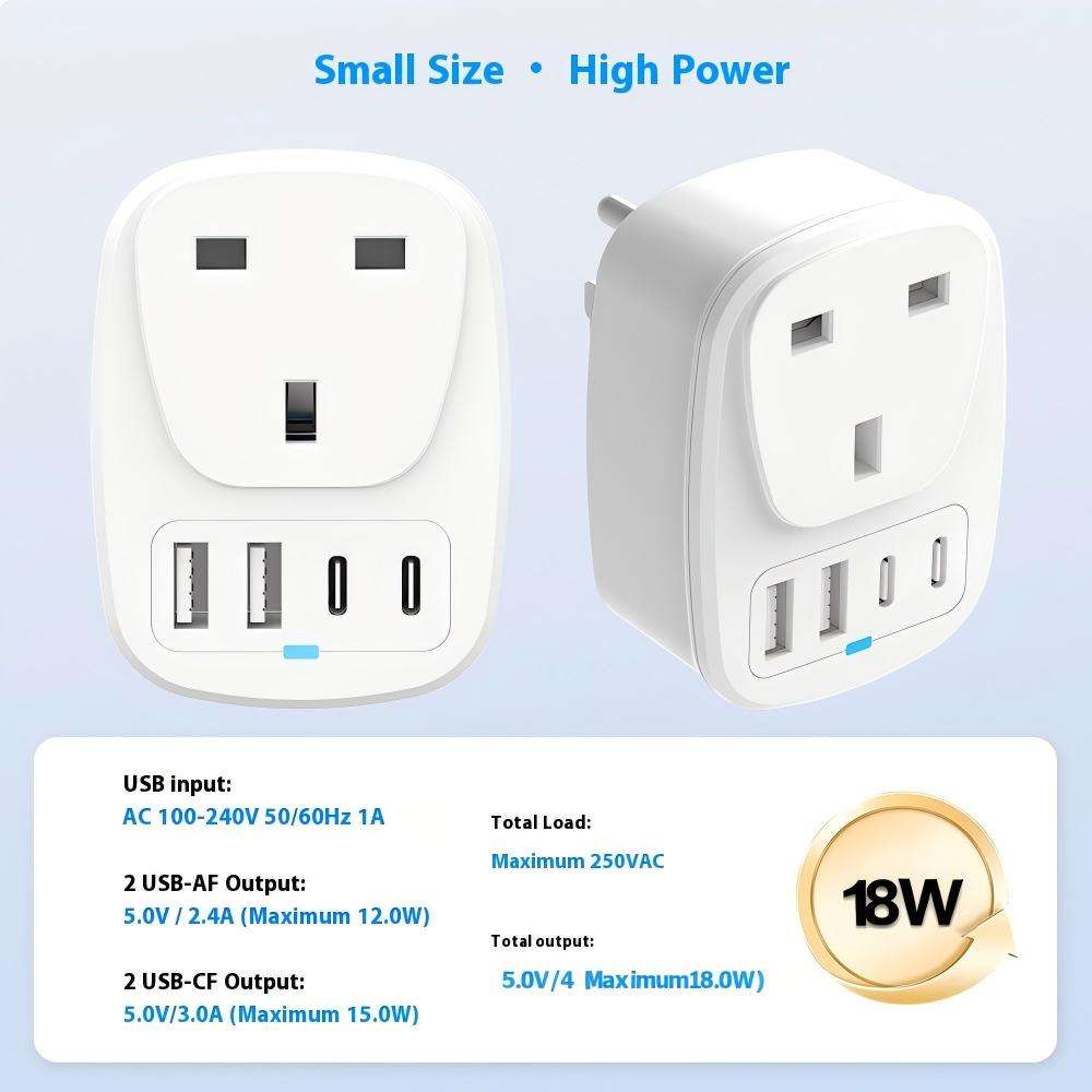 HONPNK UK901UK-2A2C18 18W Universal Plug Socket for UK Ireland Hong Kong Singapore Malaysia Travel Adapter