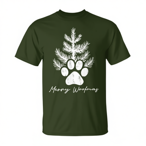 T-shirt Merry Woofmas Dog Paws Christmas Tree vert unisexe taille adulte - Product Image 2