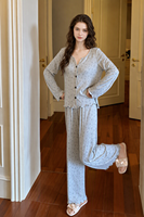 Nouvel ensemble de pyjama pour femme de style français, taille élastique, bonnets intégrés, imprimé floral délicat, tissu modal doux pour la peau