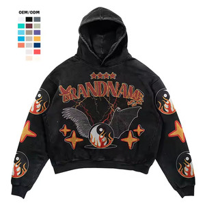 Vêtements pour hommes à la mode au design personnalisé sans poches recadrée sweat à capuche surdimensionné pour hommes imprimé graphique <span class=keywords><strong>pull</strong></span>-over sweat à capuche pour hommes - Product Image 1