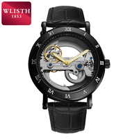Montre mécanique de luxe pour homme WLISTH, style business, bracelet en cuir véritable, étanche, cadran ajouré