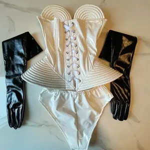 Shapewear en cuir verni blanc vintage et à la mode pour les bars, les boîtes <span class=keywords><strong>de</strong></span> nuit, les fêtes et les spectacles - Product Image 4