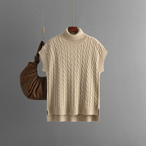 Pull sans manches en maille torsadée unie, col rond ample, plusieurs couleurs, logo personnalisé, streetwear d'hiver pour femmes - Product Image 3
