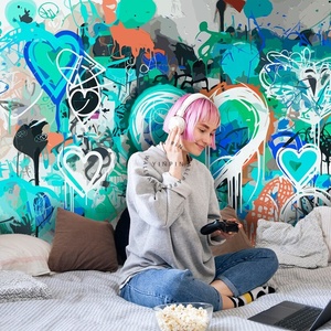 Decorazione a forma <span class=keywords><strong>di</strong></span> <span class=keywords><strong>cuore</strong></span> blu interno parete adesiva 3d carta da parati per soggiorno - Product Image 2