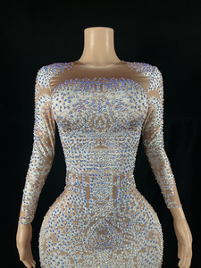 Body Con diamante da donna Sexy in rete vedo attraverso abiti da sera abiti da sera Auto Show di compleanno costumi da ballo abiti in piuma bianca - Product Image 6