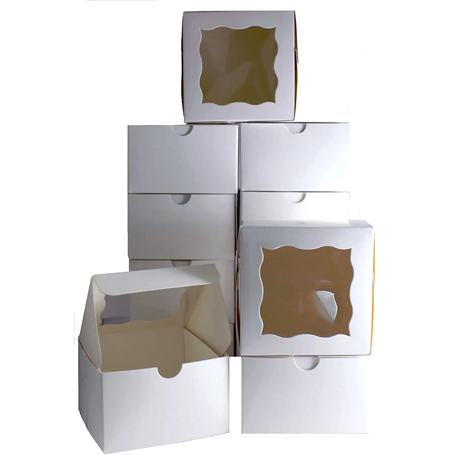 Aangepaste Recyclebaar Mini Print Wit Geïsoleerde Bakkerij Cake Dozen Met Schoon Venster
