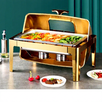 Unité de service de buffet commerciale de luxe avec charnière hydraulique, couvercle roulant, design néerlandais, chauffe-plats premium en acier inoxydable doré 9L