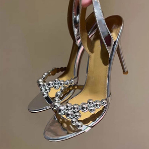 Sandales à talons aiguilles pour femmes, style mode, avec grandes perles, à bride arrière, pour l'été et les tenues habillées - Product Image 2