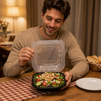 Boîte à lunch jetable noire à 3 compartiments, récipient alimentaire en PP avec couvercle transparent à charnière pour la préparation de repas à emporter