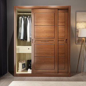 Hengke Furniture Solid Wood <b>Wardrobe</b> Sliding Door <b>Large</b> Capacity Bedroom Storage Cabinet Chinese Style Adult Furniture - Product Image 2