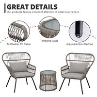 Ensemble de meubles de jardin d'extérieur Offre Spéciale 3 pièces chaise en osier PE avec table à thé ensemble de chaises sectionnelles en rotin