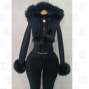 Completo da <span class=keywords><strong>Donna</strong></span> Collezione Mardi Gras, Set Loungewear Waydam con Colletto in Pelliccia, Giacca con Cappuccio in Velluto <span class=keywords><strong>Streetwear</strong></span>, Completo Due Pezzi <span class=keywords><strong>Abbigliamento</strong></span> <span class=keywords><strong>Donna</strong></span> - Product Image 4