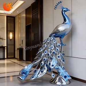 Mirror Effect Fiberglass <strong>Peacock</strong> <strong>Sculpture</strong>, Hotel Lobby Luxury Decor, High-End Club Floor Art Ornament - Product Image 3