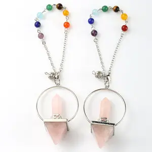 2024 Reiki Natural Pink Rose quartz piramida energi liontin Pendulum penyembuhan kristal liontin kristal batu permata