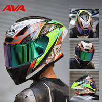Casque de moto intégral en fibre composite certifié 3C AVA Titanium Lightning pour hommes et femmes, hiver, course, anti-buée, toutes saisons