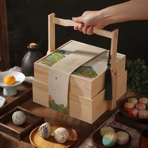 Chinese Wooden <b>Gift</b> <b>Box</b> Rectangle Pine Handmade Tea Packaging Business Present <b>Empty</b> <b>Box</b> With Handle - Product Image 1