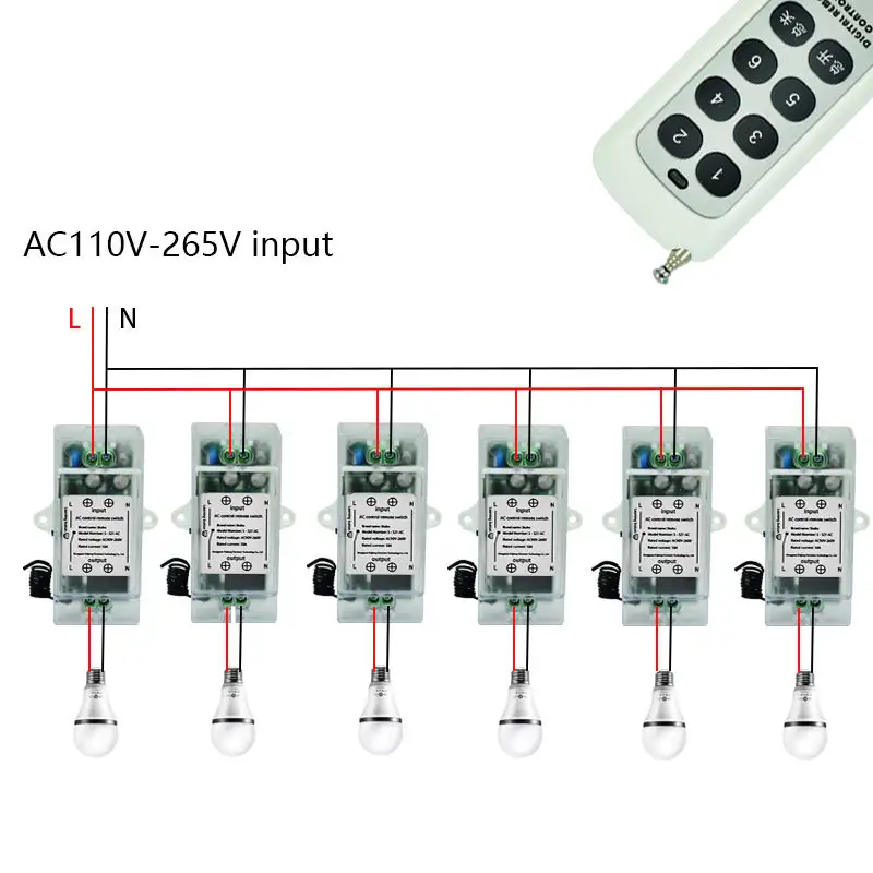 6 Ways ON/OFF AC 220V RF 433MHz Wireless Remote Control System Receiver Transmitter