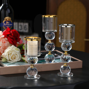 Crystal <b>Candle</b> Holders With Faceted Balls Gold Trim Home Decoration - Product Image 1