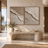 Diptyque abstrait en relief superposé beige taupe, 2 pièces, art sur toile neutre Wabi Sabi pour la décoration d'hôtel, de villa ou de salon