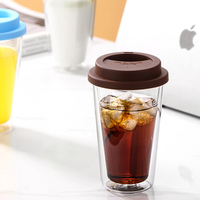 Tasses à café en verre à double paroi avec couvercles, tasses à café isolées de 12oz avec couvercles, tasses à café en verre avec couvercles en silicone