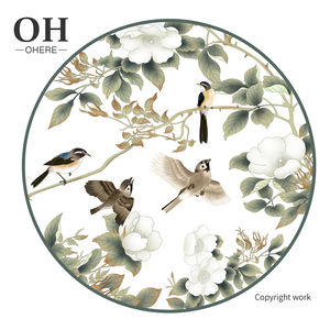 Plaque de céramique ronde nordique de haute qualité, assiettes vertes en porcelaine oiseau forêt, assiettes de restaurant décoration - Product Image 2