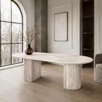 Table à manger ovale en marbre travertin moderne de luxe, finition mate, pour mobilier de salle à manger, personnalisable