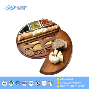 Juego de Tabla Redonda para <span class=keywords><strong>Quesos</strong></span> de Madera de Acacia Premium con Juego de Cuchillos para Charcutería, Vino y Servir en Fiestas - Product Image 1