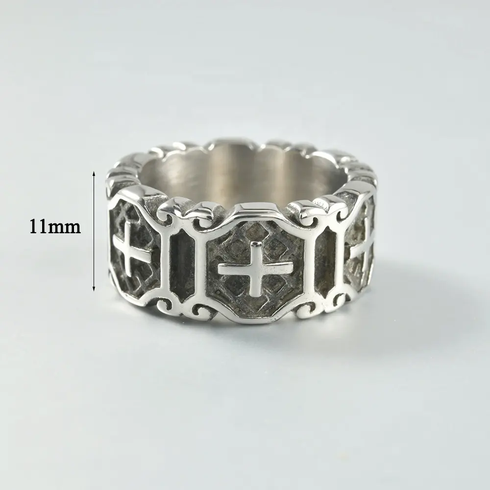 Stainless Steel Fashion Vintage Punk Rings Rock Christian Religion Cross Thumb Ring for Men Father Jewelry Gift Accessories
