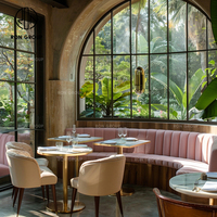 Ensemble de mobilier de restaurant moderne de luxe Ron Group : table carrée en velours blanc marbré et banquette en cuir