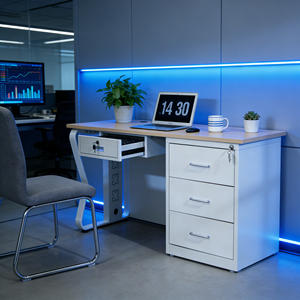 Bureau d'ordinateur d'angle moderne en acier et bois avec cloisons <span class=keywords><strong>de</strong></span> séparation pour <span class=keywords><strong>poste</strong></span> <span class=keywords><strong>de</strong></span> <span class=keywords><strong>travail</strong></span> individuel en bureau - Product Image 3