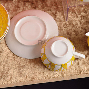 Yellow Bone China Tea <b>Set</b> 15 Piece Ceramic Coffee and Tea Service with Gift Box Portable Heat Resistant Drinkware - Product Image 4