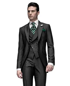 2022 New Black Men Suits Set Groom Groomsmen Tuxedos Wedding Dress Men Clothing Suits 3PCS Jacket+Pants+Vest