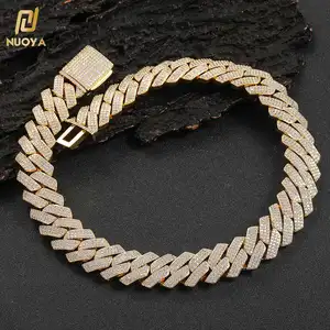 Hip Hop Jewelry 10/12/15/20mm Diamond Cuban Link Necklace For Men Silver Plated Miami Cuban Iced Out Cz Prong Cuban Link Chain