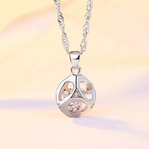 DDC51 perak murni 925 wanita berongga 4A zirkon cinta hati kubus persegi Cz liontin kebahagiaan untuk kalung pernikahan - Product Image 5