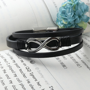 yunnique Titanium Steel Number 8 Leather <b>Bracelet</b> Black Magnetic Clasp Fashion Jewelry - Product Image 4