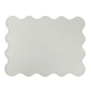 定制书桌送餐套装硅胶防滑波浪垫食品级餐盘灰白色硅胶垫