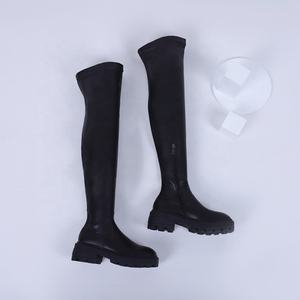 Bottes noires extensibles à semelle antidérapante de 5cm pour <span class=keywords><strong>femme</strong></span>, en faux cuir, au-dessus du genou, taille 43 - Product Image 4