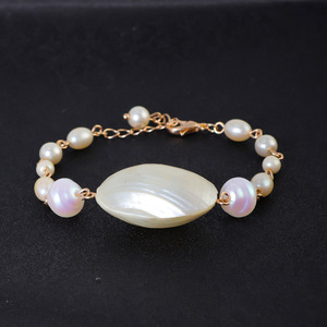 Elegante Pulsera de Perlas de Concha <span class=keywords><strong>para</strong></span> Mujer, Pulsera Delicada de Perlas Cultivadas Chapadas en Oro Minimalista, Joyería de Moda Versátil <span class=keywords><strong>para</strong></span> Regalo - Product Image 2