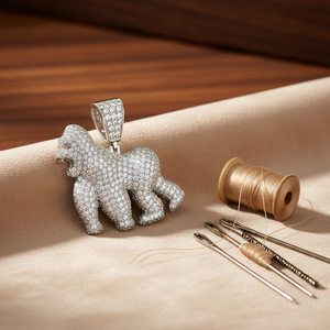 Pendentif Breloque ApeShit Gorilla Jungle Orangutans en Argent 925 de Haute Qualité, Plaqué Or Rhodié, Zircon, Style Hip Hop Ice - Product Image 1