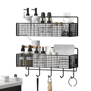 Bathroom Shower Basin <b>Rack</b> with Hooks <b>Storage</b> <b>Rack</b> Organizer Adhesive No Drilling Required - Product Image 1
