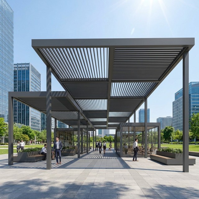 Industrial Grade Aluminum Pergola Commercial Electric Louvered Roof Gazebo System UV Resistant Eco-Friendly Powder Coated Finish