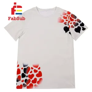 신상품 발렌타인 데이 연인 남성 여성 티셔츠 190gsm 폴리에스터 티셔츠 빈 사용자 정의 로고 승화를위한 가짜 표백제 셔츠