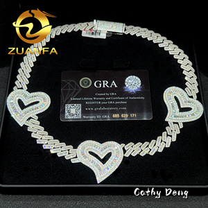Nuevo personalizado exagerado tres corazones 925 cadena de eslabones cubanos 13mm VVS Moissanite diamante Hip Hop enlace cubano collar inicial helado - Product Image 4