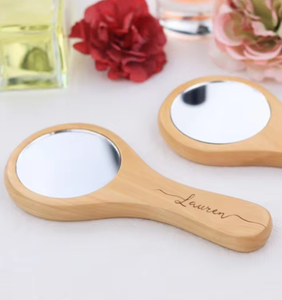 Espejo de Maquillaje de Madera con Mango Personalizado Grabado con Nombre, Regalos para el Día de San Valentín, Año Nuevo, Fiestas, Portátil para Chicas - Product Image 4